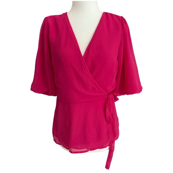 Vero Moda V-Neck True Wrap Blouse Top in Hot Pink Size Small Career - Picture 2 of 14